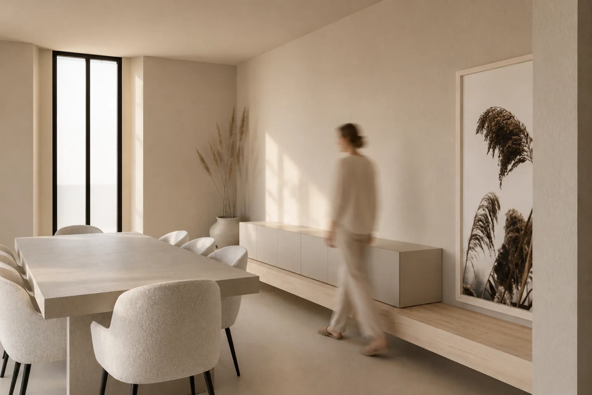 La zona pranzo verso il quadro con le spighe