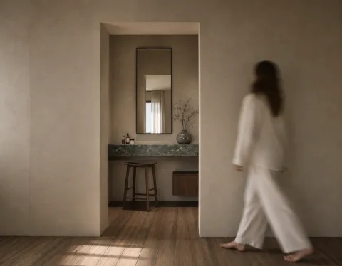 La zona make-up di Casa AM integrata nell’arredo