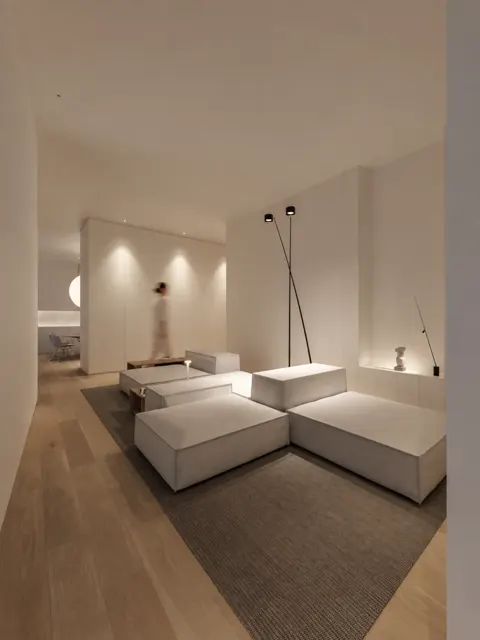 La zona living con i divani bifacciali