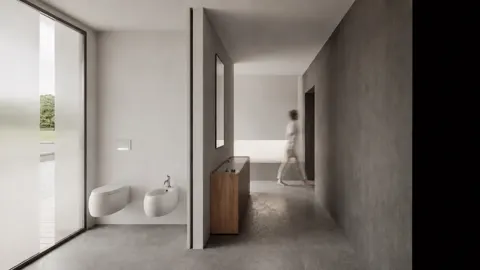 Il bagno verso la luce della vetrata