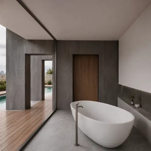 La vasca aperta verso la piscina